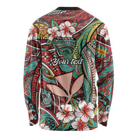 Personalised Hawaii Tribal Humpback Whale Long Sleeve Shirt Ulaula Hibiscus Seamless Pattern
