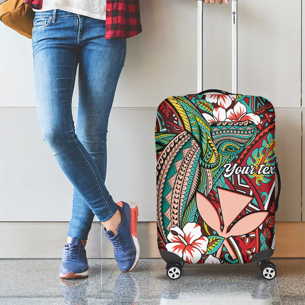 Personalised Hawaii Tribal Humpback Whale Luggage Cover Ulaula Hibiscus Seamless Pattern