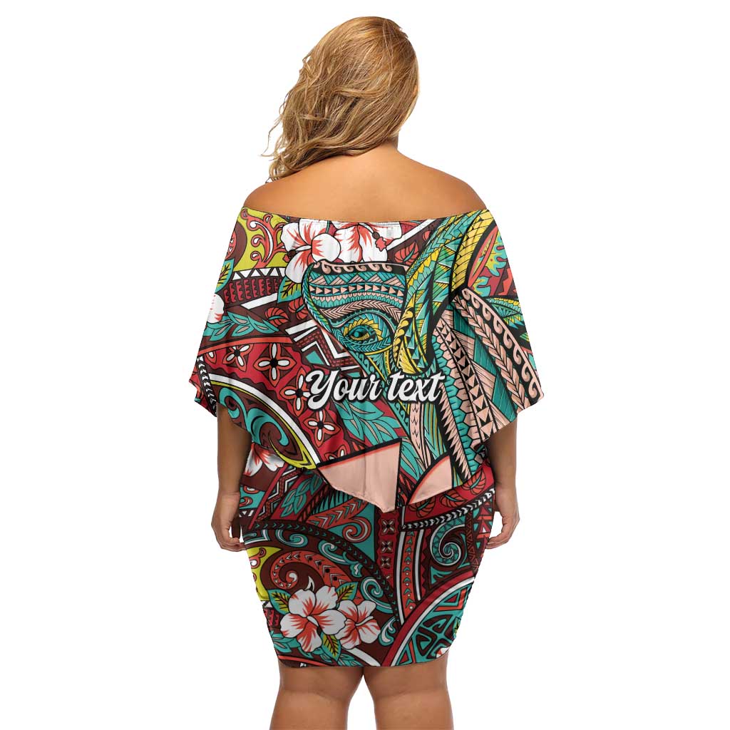 Personalised Hawaii Tribal Humpback Whale Off Shoulder Short Dress Ulaula Hibiscus Seamless Pattern LT9 - Polynesian Pride