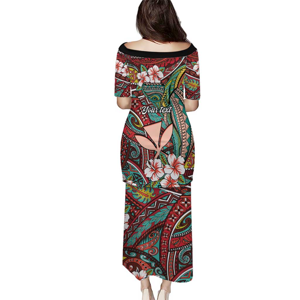 Personalised Hawaii Tribal Humpback Whale Puletasi Ulaula Hibiscus Seamless Pattern