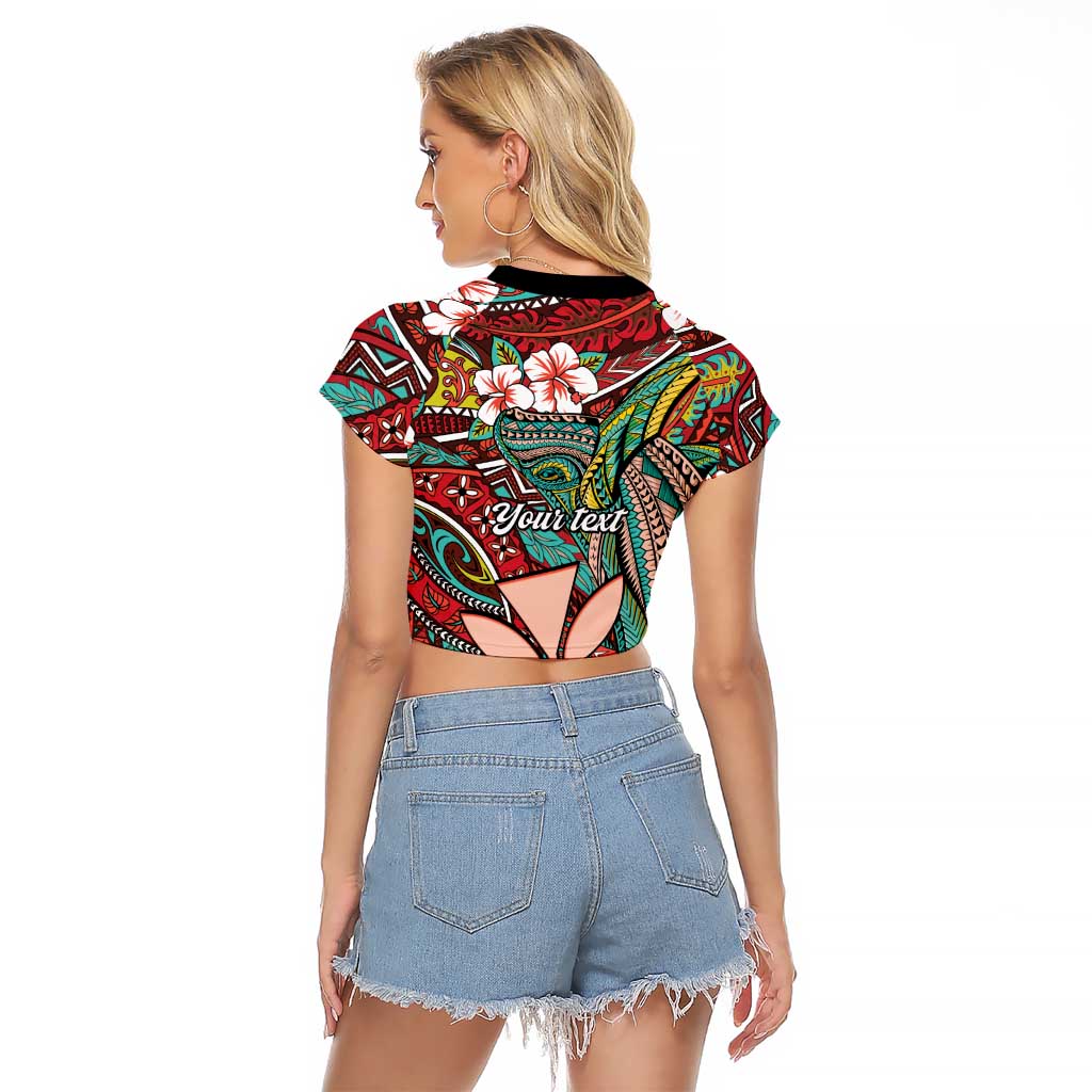 Personalised Hawaii Tribal Humpback Whale Raglan Cropped T Shirt Ulaula Hibiscus Seamless Pattern LT9 - Polynesian Pride