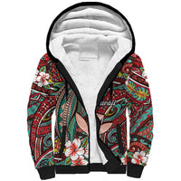 Personalised Hawaii Tribal Humpback Whale Sherpa Hoodie Ulaula Hibiscus Seamless Pattern LT9 Unisex Red - Polynesian Pride