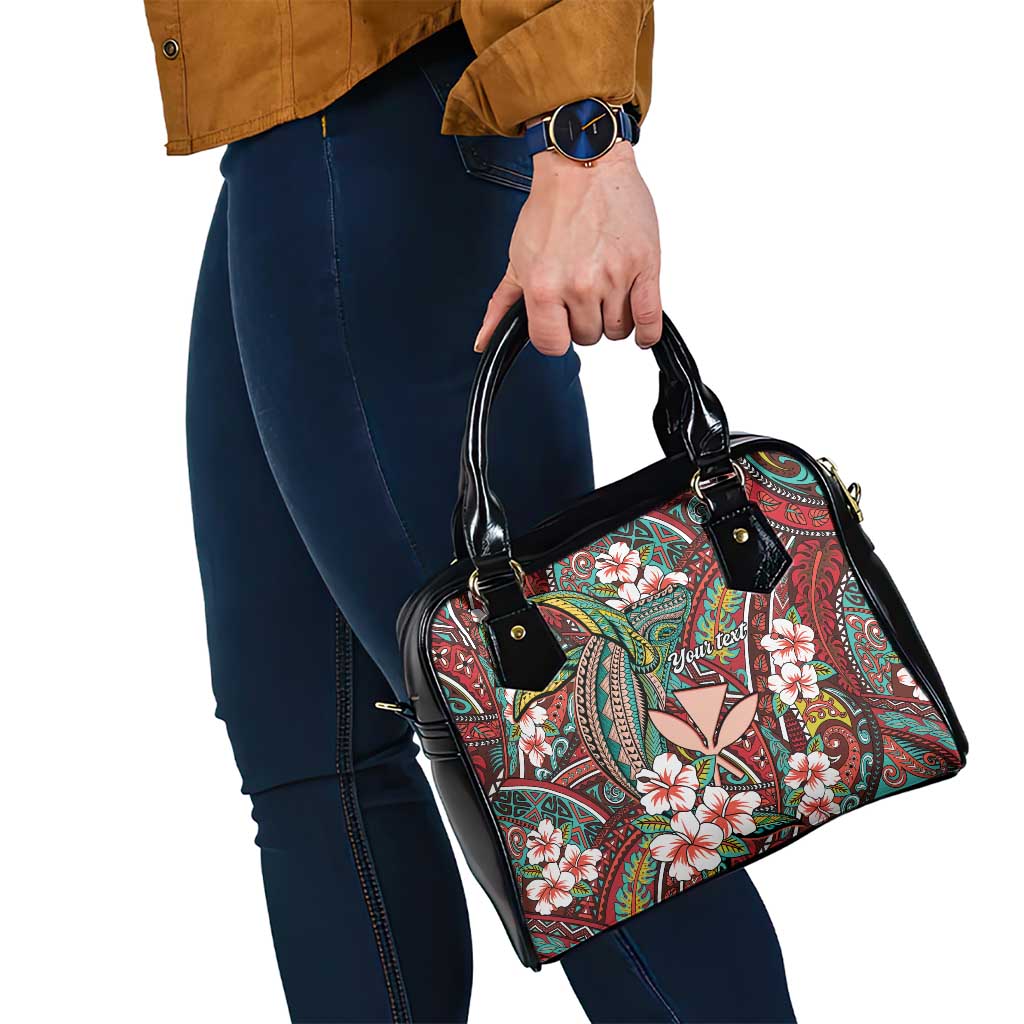 Personalised Hawaii Tribal Humpback Whale Shoulder Handbag Ulaula Hibiscus Seamless Pattern