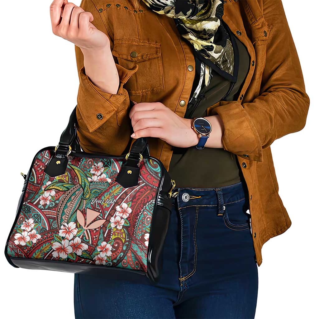 Personalised Hawaii Tribal Humpback Whale Shoulder Handbag Ulaula Hibiscus Seamless Pattern