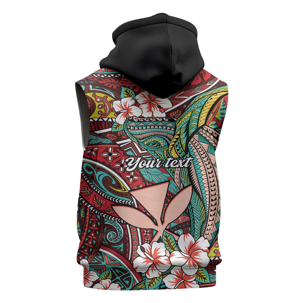 Personalised Hawaii Tribal Humpback Whale Sleeveless Hoodie Ulaula Hibiscus Seamless Pattern LT9 - Polynesian Pride