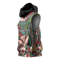Personalised Hawaii Tribal Humpback Whale Sleeveless Hoodie Ulaula Hibiscus Seamless Pattern LT9 - Polynesian Pride