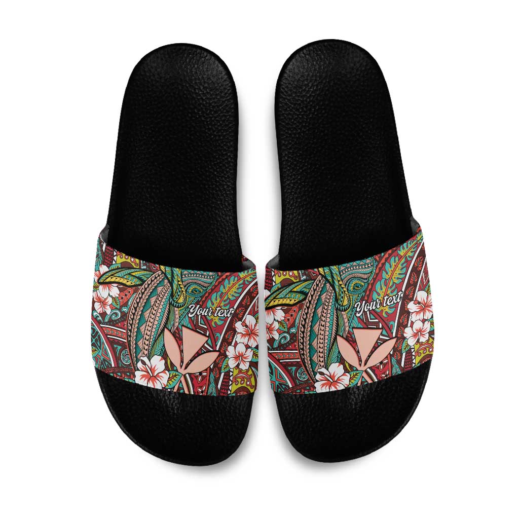 Personalised Hawaii Tribal Humpback Whale Slide Sandals Ulaula Hibiscus Seamless Pattern