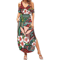 Personalised Hawaii Tribal Humpback Whale Summer Maxi Dress Ulaula Hibiscus Seamless Pattern LT9 Women Red - Polynesian Pride