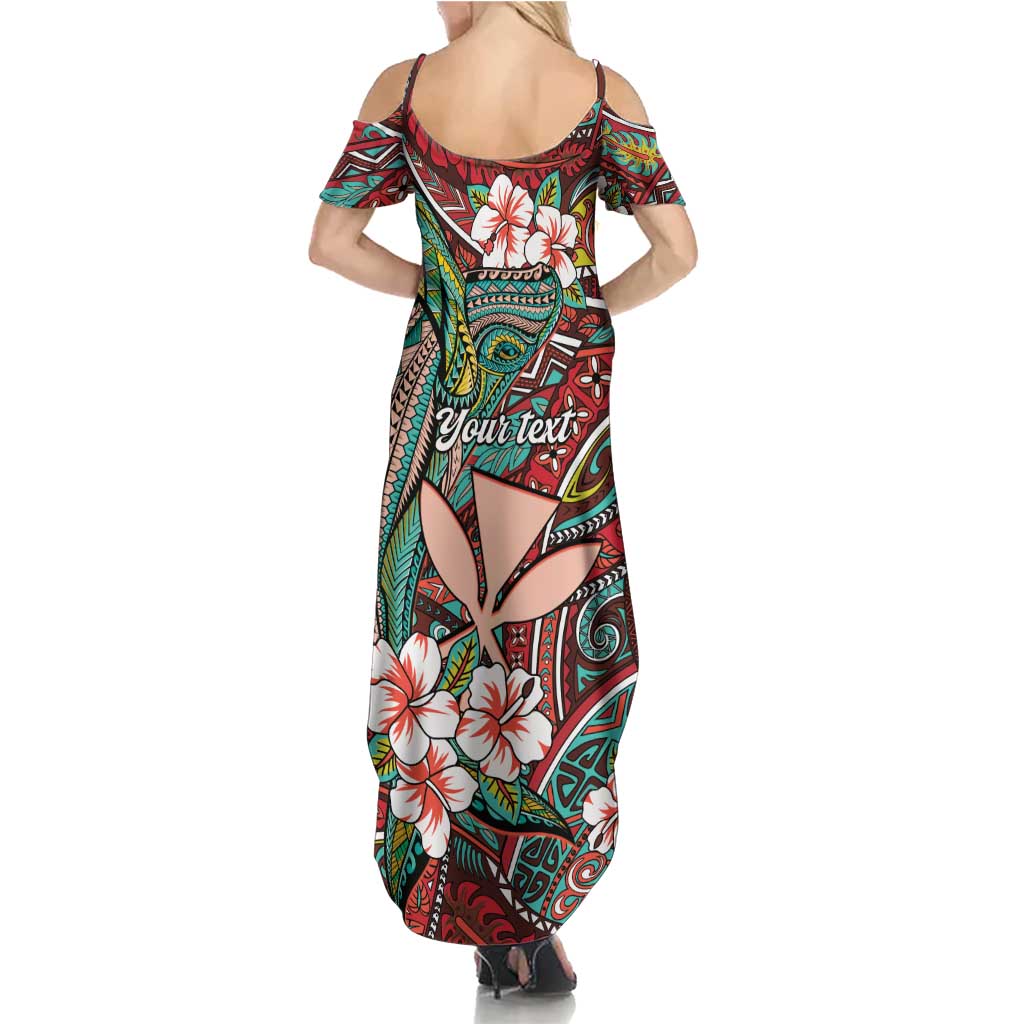 Personalised Hawaii Tribal Humpback Whale Summer Maxi Dress Ulaula Hibiscus Seamless Pattern LT9 - Polynesian Pride