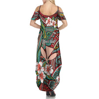 Personalised Hawaii Tribal Humpback Whale Summer Maxi Dress Ulaula Hibiscus Seamless Pattern LT9 - Polynesian Pride