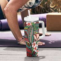 Personalised Hawaii Tribal Humpback Whale Tumbler With Handle Ulaula Hibiscus Seamless Pattern