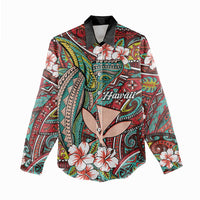 Personalised Hawaii Tribal Humpback Whale Women Casual Shirt Ulaula Hibiscus Seamless Pattern