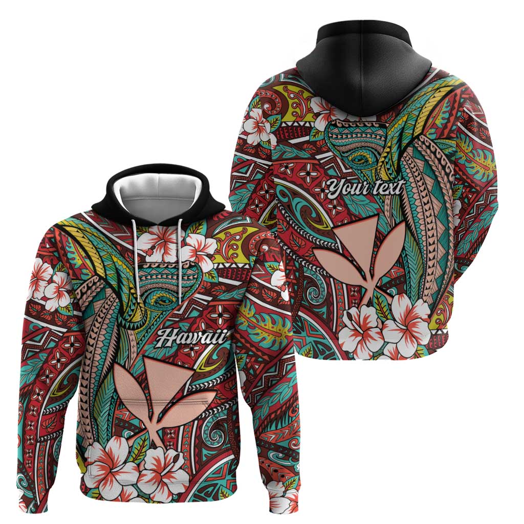 Personalised Hawaii Tribal Humpback Whale Zip Hoodie Ulaula Hibiscus Seamless Pattern