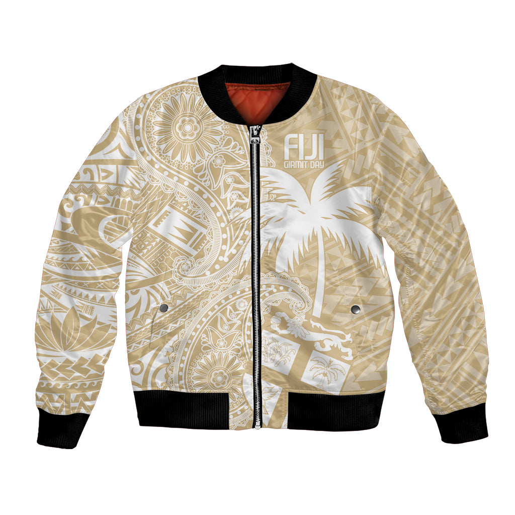 Custom Indo Fijians Bomber Jacket Fiji ke Hindustani Polyneisan Paisley Beige Style