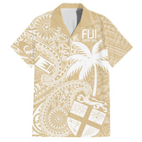 Custom Indo Fijians Family Matching Off Shoulder Short Dress and Hawaiian Shirt Fiji ke Hindustani Polyneisan Paisley Beige Style