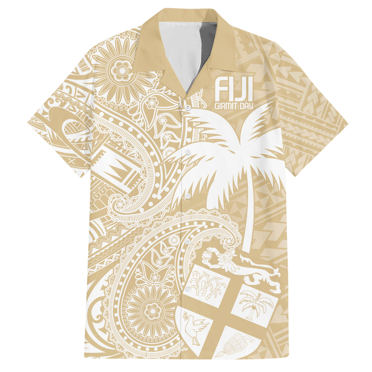 Custom Indo Fijians Family Matching Short Sleeve Bodycon Dress and Hawaiian Shirt Fiji ke Hindustani Polyneisan Paisley Beige Style