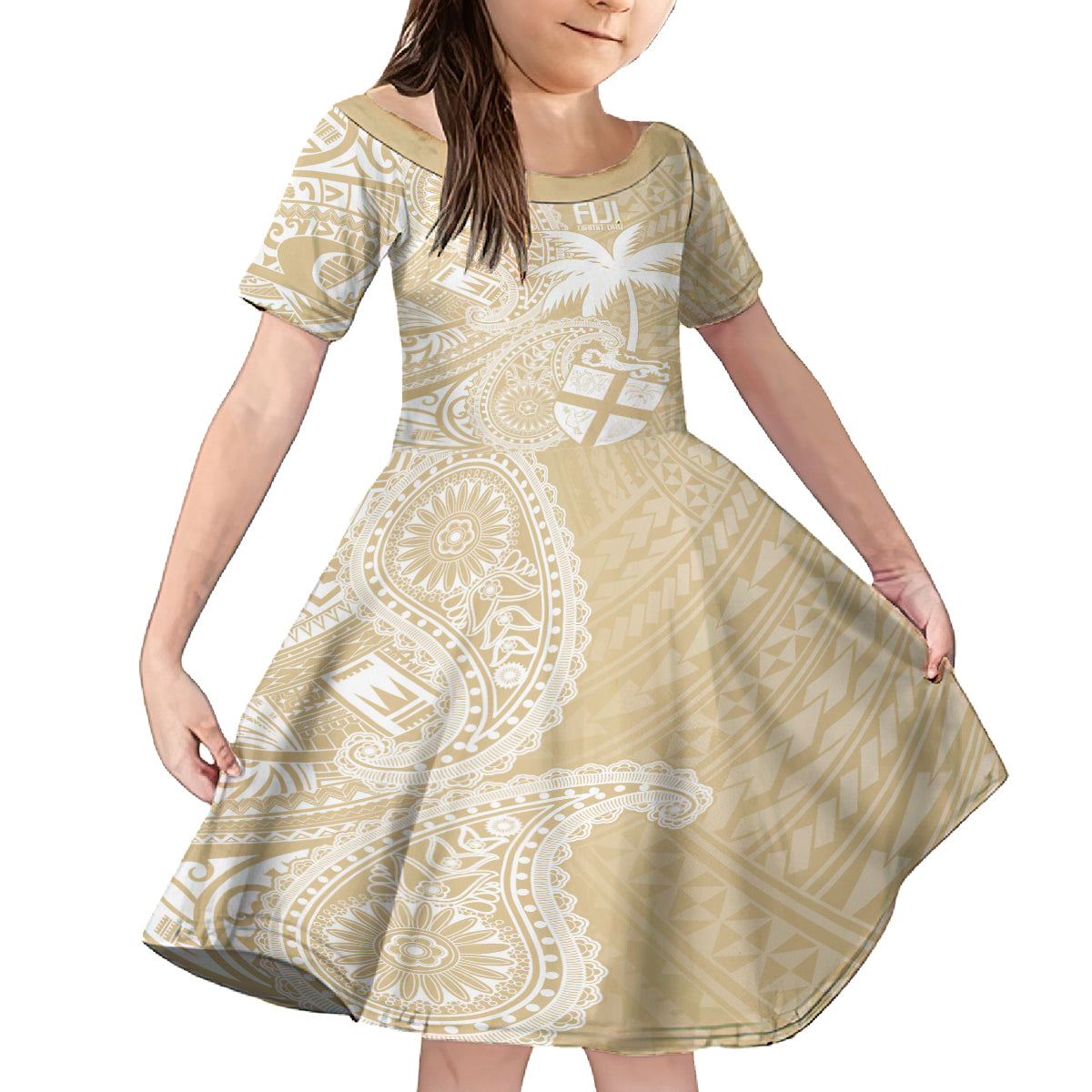 Custom Indo Fijians Family Matching Tank Maxi Dress and Hawaiian Shirt Fiji ke Hindustani Polyneisan Paisley Beige Style