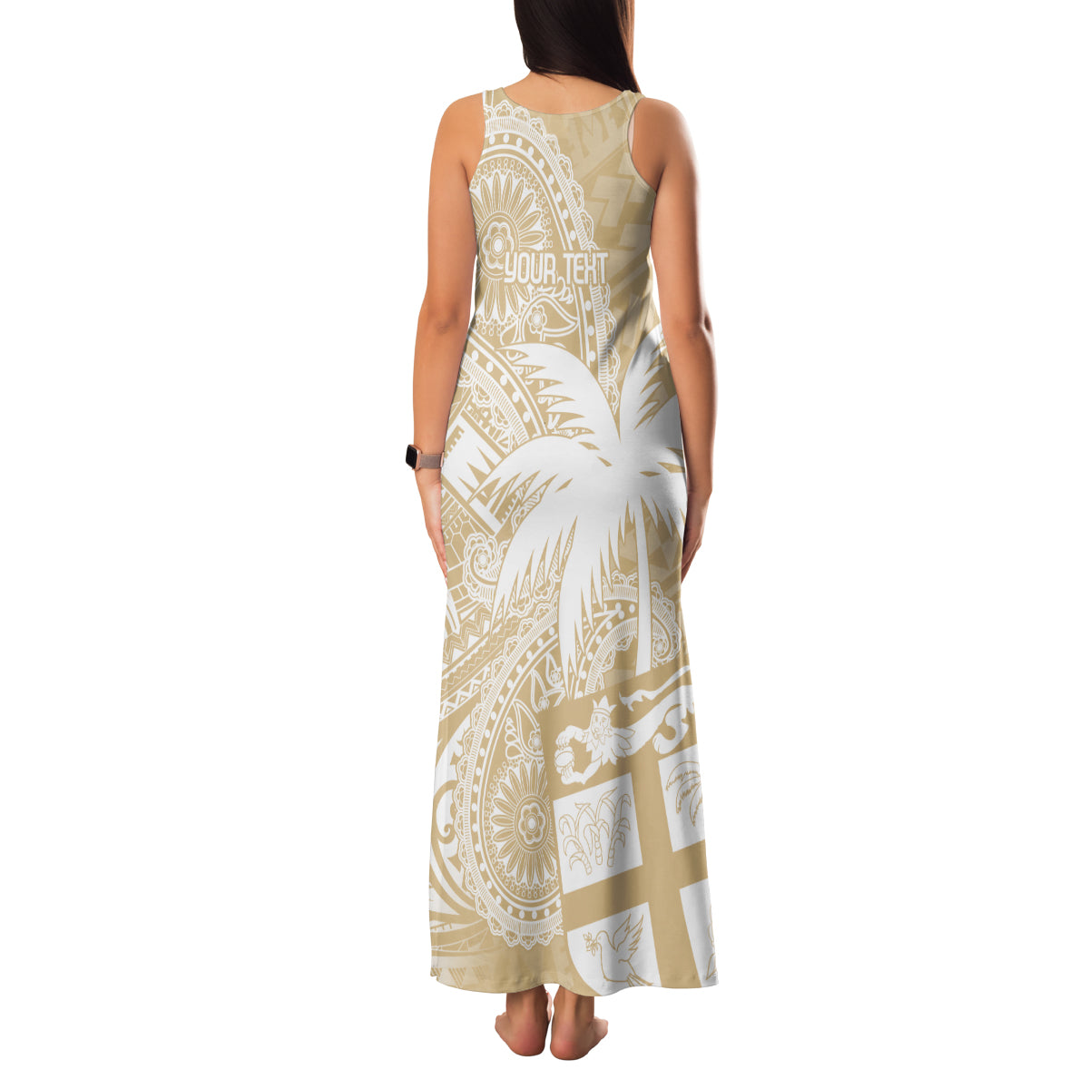 Custom Indo Fijians Family Matching Tank Maxi Dress and Hawaiian Shirt Fiji ke Hindustani Polyneisan Paisley Beige Style