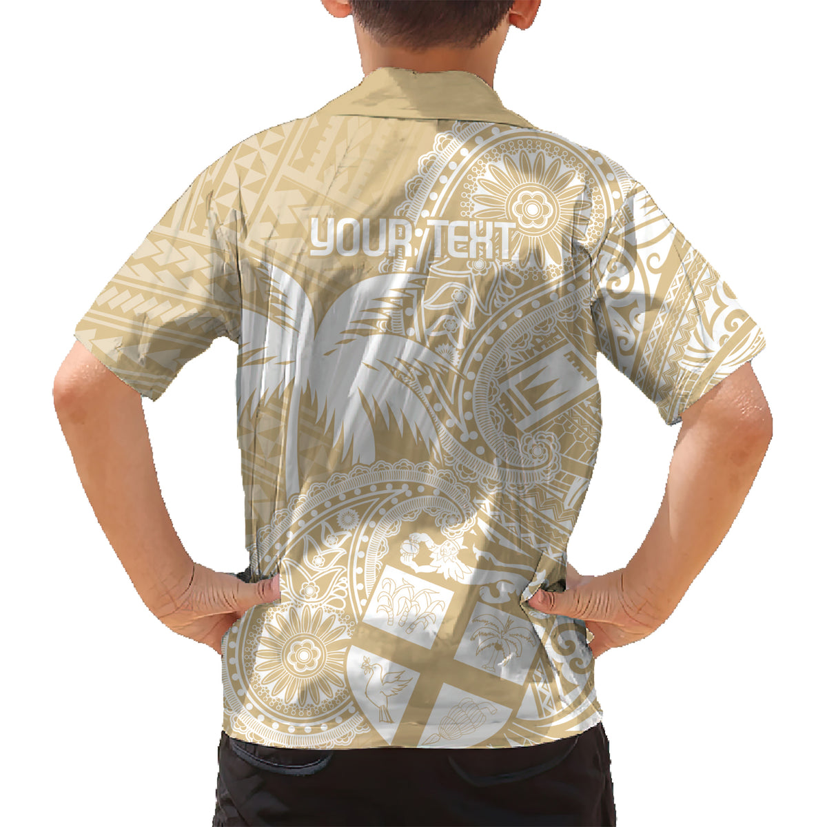Custom Indo Fijians Kid Hawaiian Shirt Fiji ke Hindustani Polyneisan Paisley Beige Style