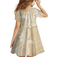 Custom Indo Fijians Kid Short Sleeve Dress Fiji ke Hindustani Polyneisan Paisley Beige Style