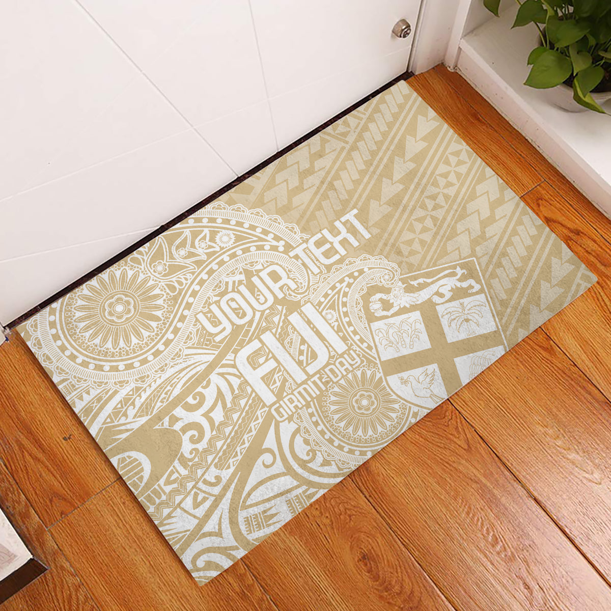 Custom Indo Fijians Rubber Doormat Fiji ke Hindustani Polyneisan Paisley Beige Style