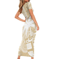 Custom Indo Fijians Short Sleeve Bodycon Dress Fiji ke Hindustani Polyneisan Paisley Beige Style