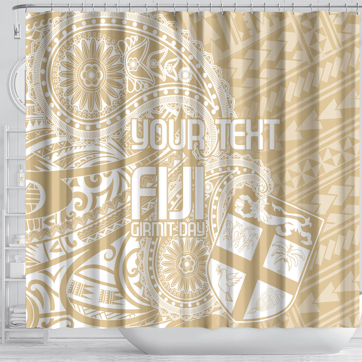 Custom Indo Fijians Shower Curtain Fiji ke Hindustani Polyneisan Paisley Beige Style