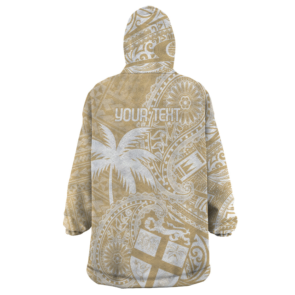 Custom Indo Fijians Wearable Blanket Hoodie Fiji ke Hindustani Polyneisan Paisley Beige Style