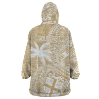 Custom Indo Fijians Wearable Blanket Hoodie Fiji ke Hindustani Polyneisan Paisley Beige Style
