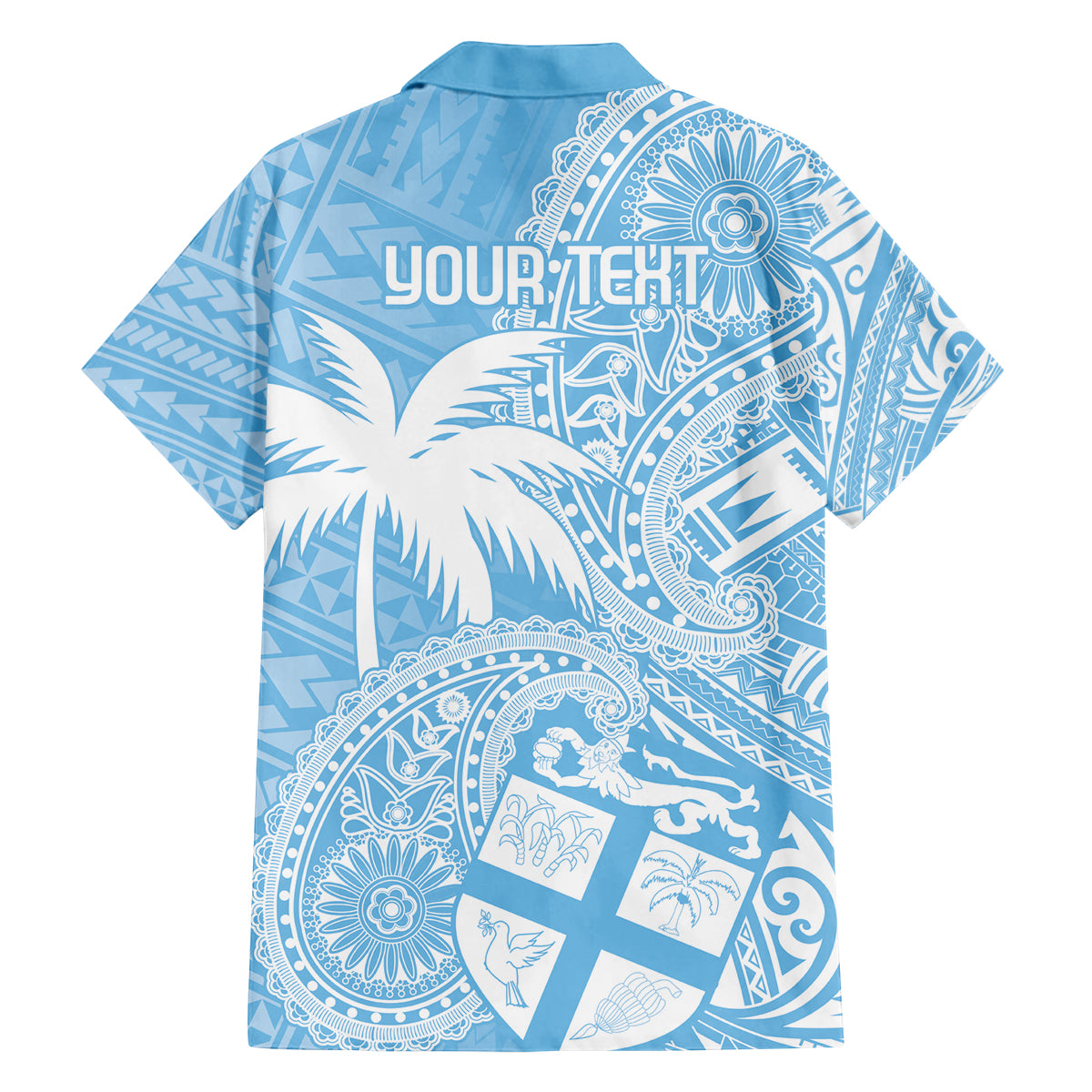 Custom Indo Fijians Family Matching Off Shoulder Short Dress and Hawaiian Shirt Fiji ke Hindustani Polyneisan Paisley Blue Style