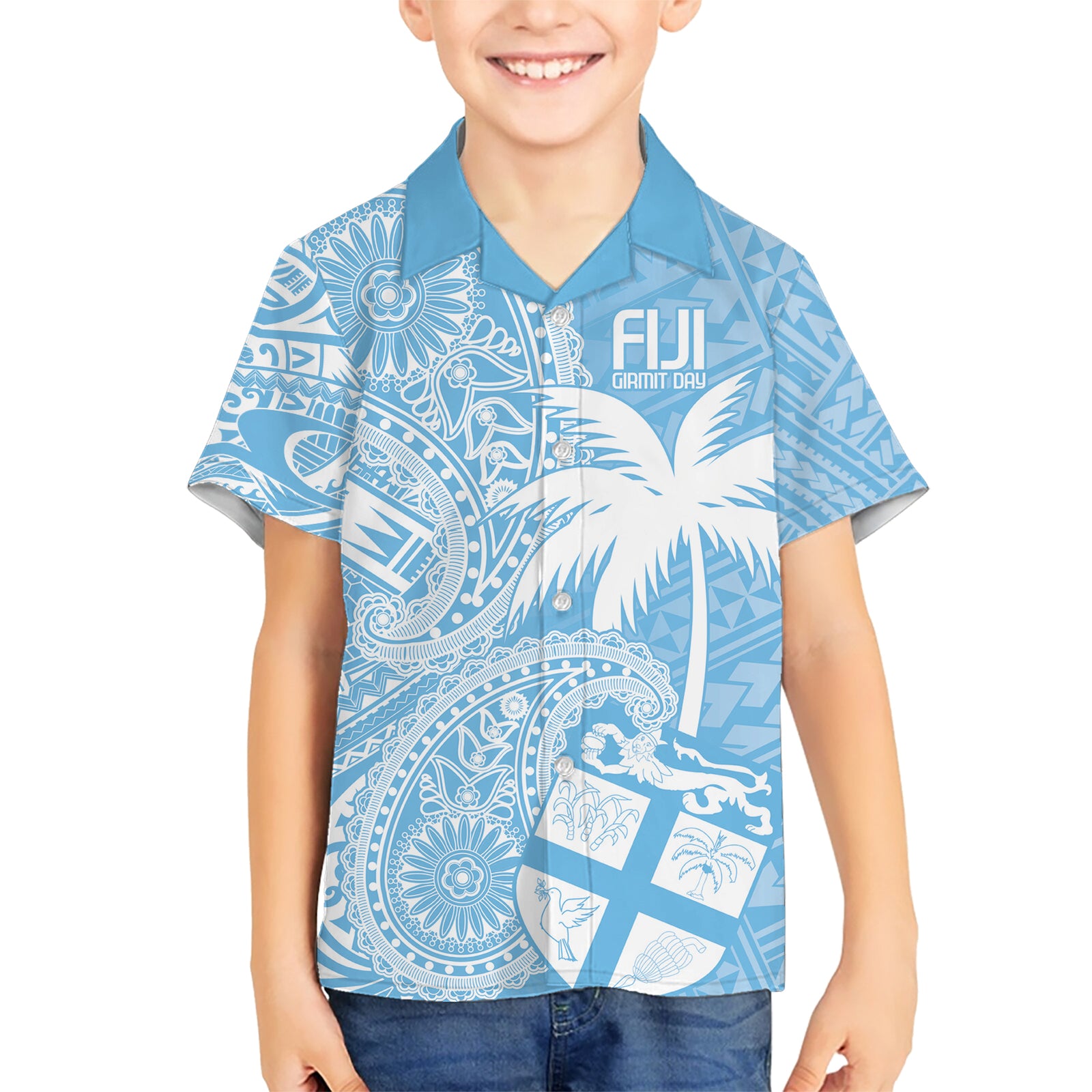 Custom Indo Fijians Kid Hawaiian Shirt Fiji ke Hindustani Polyneisan Paisley Blue Style LT9 Kid Blue - Polynesian Pride