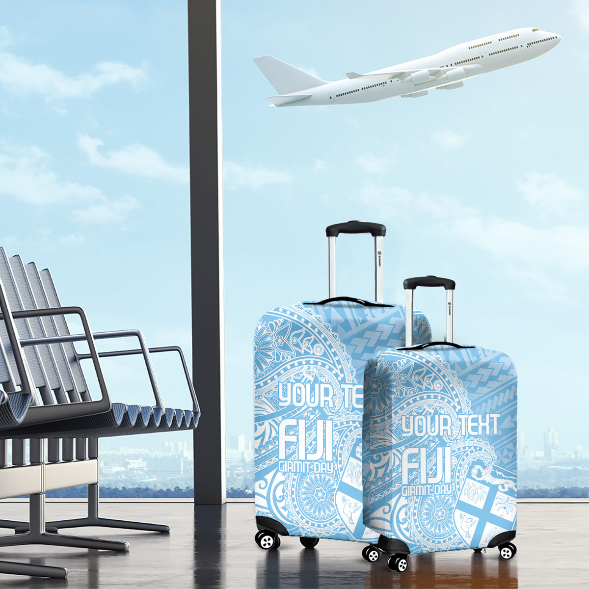 Custom Indo Fijians Luggage Cover Fiji ke Hindustani Polyneisan Paisley Blue Style