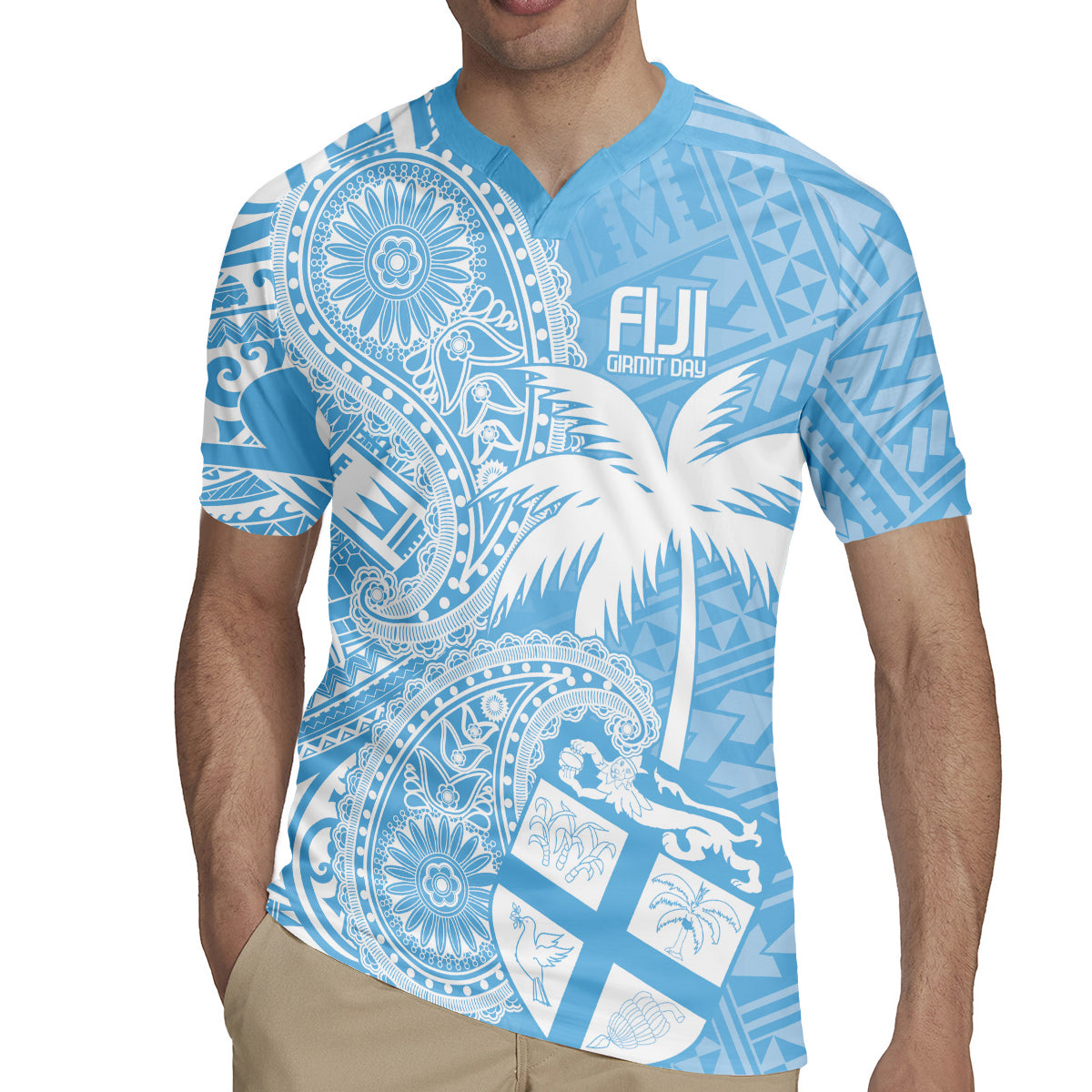 Custom Indo Fijians Rugby Jersey Fiji ke Hindustani Polyneisan Paisley Blue Style