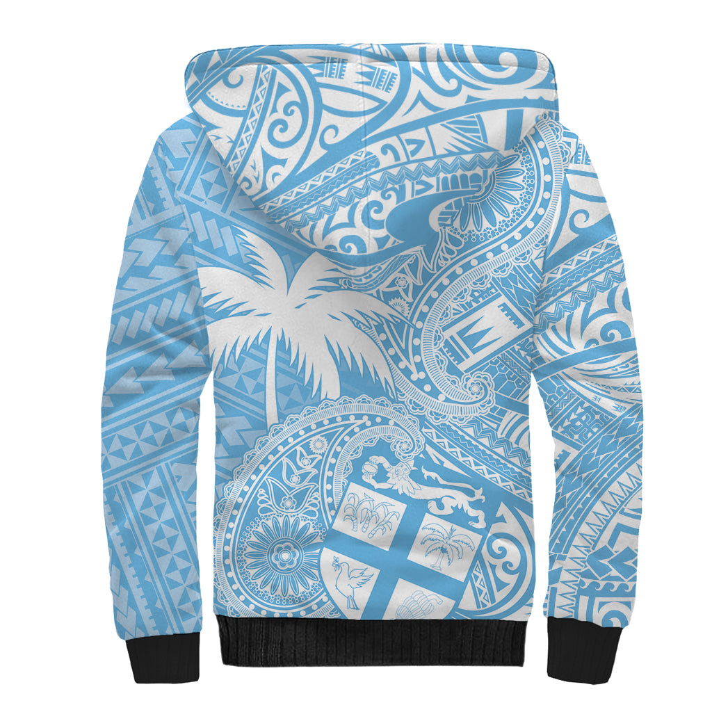 Custom Indo Fijians Sherpa Hoodie Fiji ke Hindustani Polyneisan Paisley Blue Style