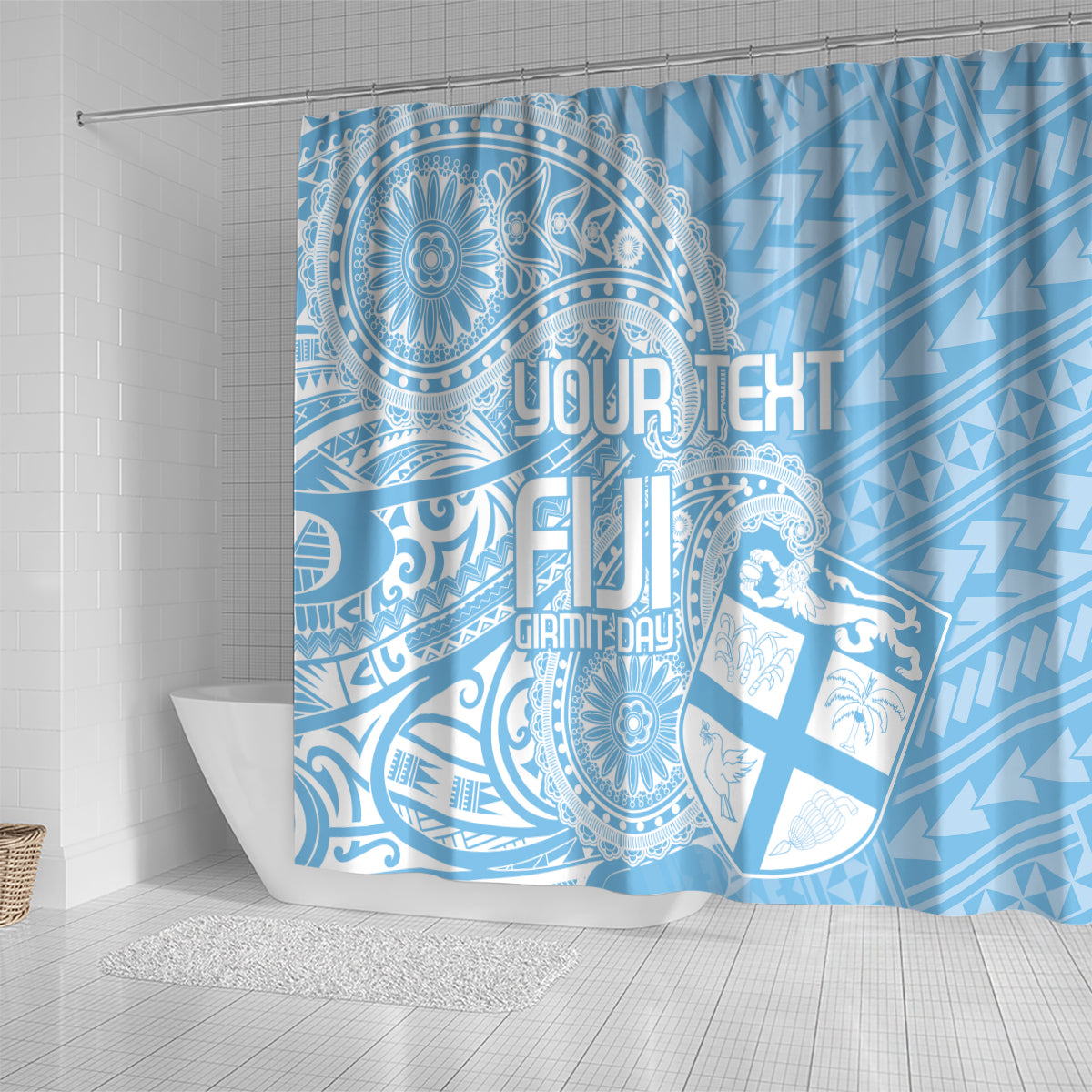 Custom Indo Fijians Shower Curtain Fiji ke Hindustani Polyneisan Paisley Blue Style