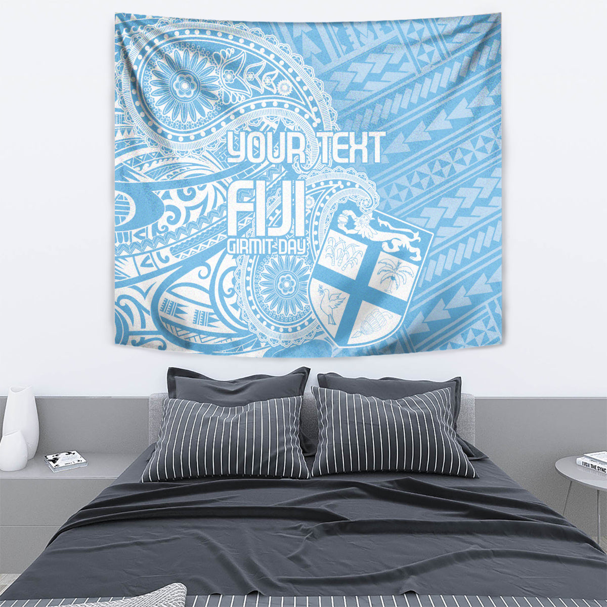 Custom Indo Fijians Tapestry Fiji ke Hindustani Polyneisan Paisley Blue Style