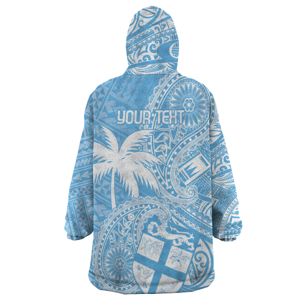 Custom Indo Fijians Wearable Blanket Hoodie Fiji ke Hindustani Polyneisan Paisley Blue Style
