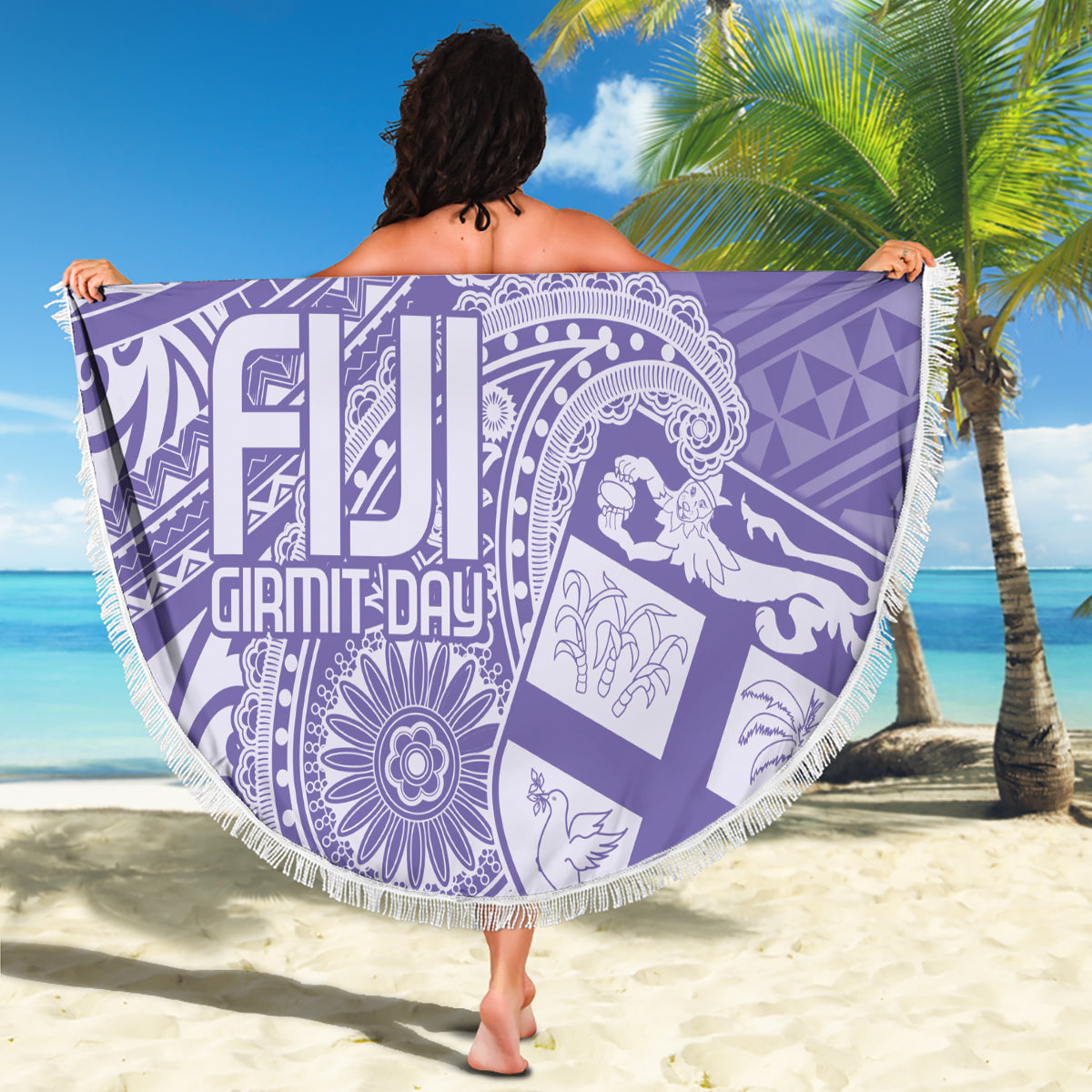 Custom Indo Fijians Beach Blanket Fiji ke Hindustani Polyneisan Paisley Purple Style