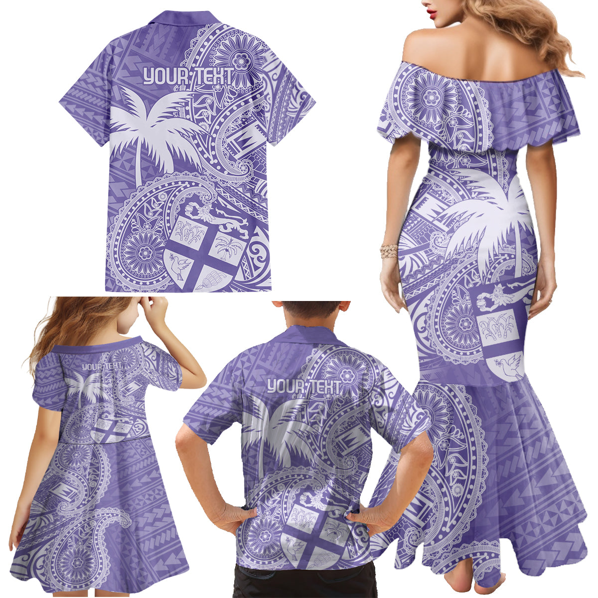 Custom Indo Fijians Family Matching Mermaid Dress and Hawaiian Shirt Fiji ke Hindustani Polyneisan Paisley Purple Style