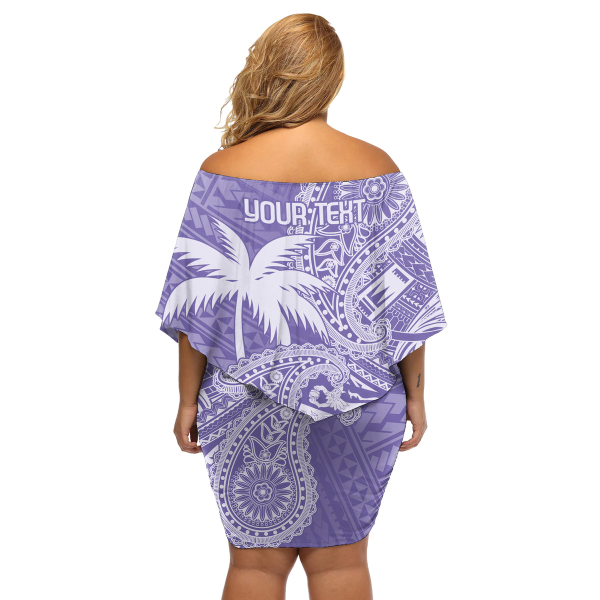 Custom Indo Fijians Off Shoulder Short Dress Fiji ke Hindustani Polyneisan Paisley Purple Style