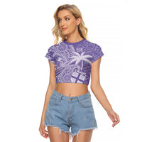 Custom Indo Fijians Raglan Cropped T Shirt Fiji ke Hindustani Polyneisan Paisley Purple Style