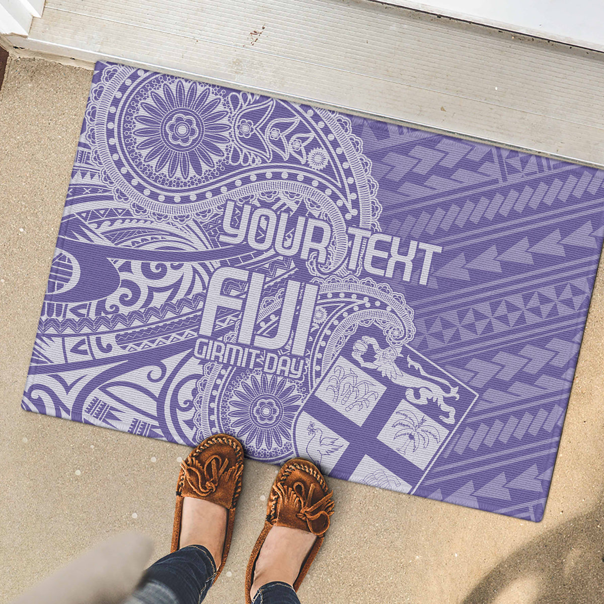 Custom Indo Fijians Rubber Doormat Fiji ke Hindustani Polyneisan Paisley Purple Style