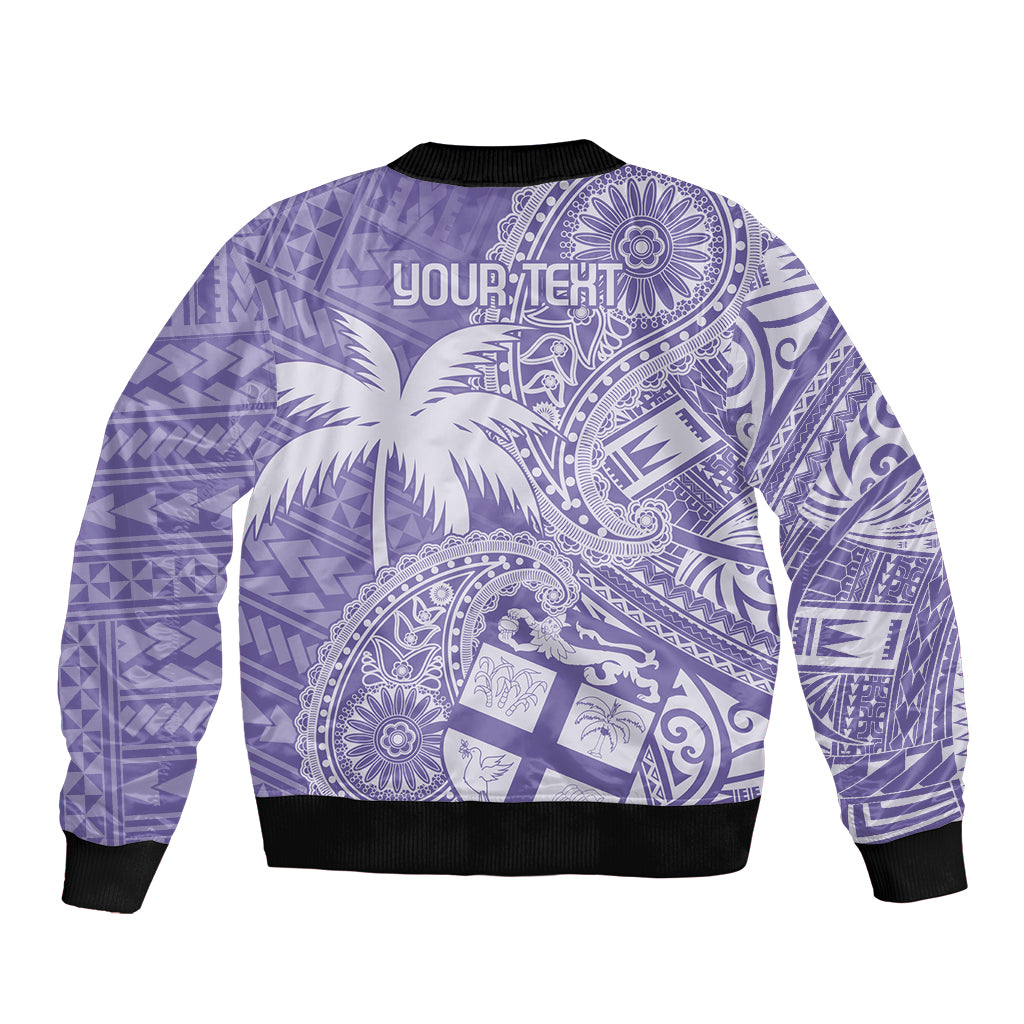 Custom Indo Fijians Sleeve Zip Bomber Jacket Fiji ke Hindustani Polyneisan Paisley Purple Style