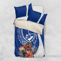 Blue Guam Hafa Adai Bedding Set Tropical Flowers with Polynesian Pattern