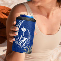 Blue Guam Hafa Adai 4 in 1 Can Cooler Tumbler Tropical Flowers with Polynesian Pattern