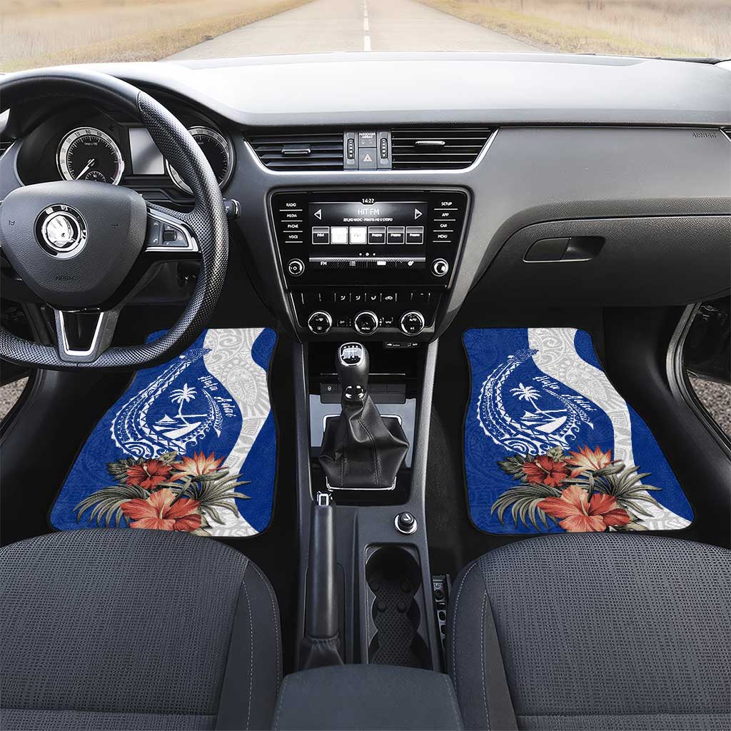 Blue Guam Hafa Adai Car Mats Tropical Flowers with Polynesian Pattern