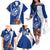 Blue Guam Hafa Adai Family Matching Off The Shoulder Long Sleeve Dress and Hawaiian Shirt Tropical Flowers with Polynesian Pattern