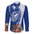 Blue Guam Hafa Adai Family Matching Off The Shoulder Long Sleeve Dress and Hawaiian Shirt Tropical Flowers with Polynesian Pattern