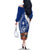Blue Guam Hafa Adai Family Matching Off The Shoulder Long Sleeve Dress and Hawaiian Shirt Tropical Flowers with Polynesian Pattern