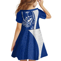 Blue Guam Hafa Adai Family Matching Off Shoulder Maxi Dress and Hawaiian Shirt Tropical Flowers with Polynesian Pattern